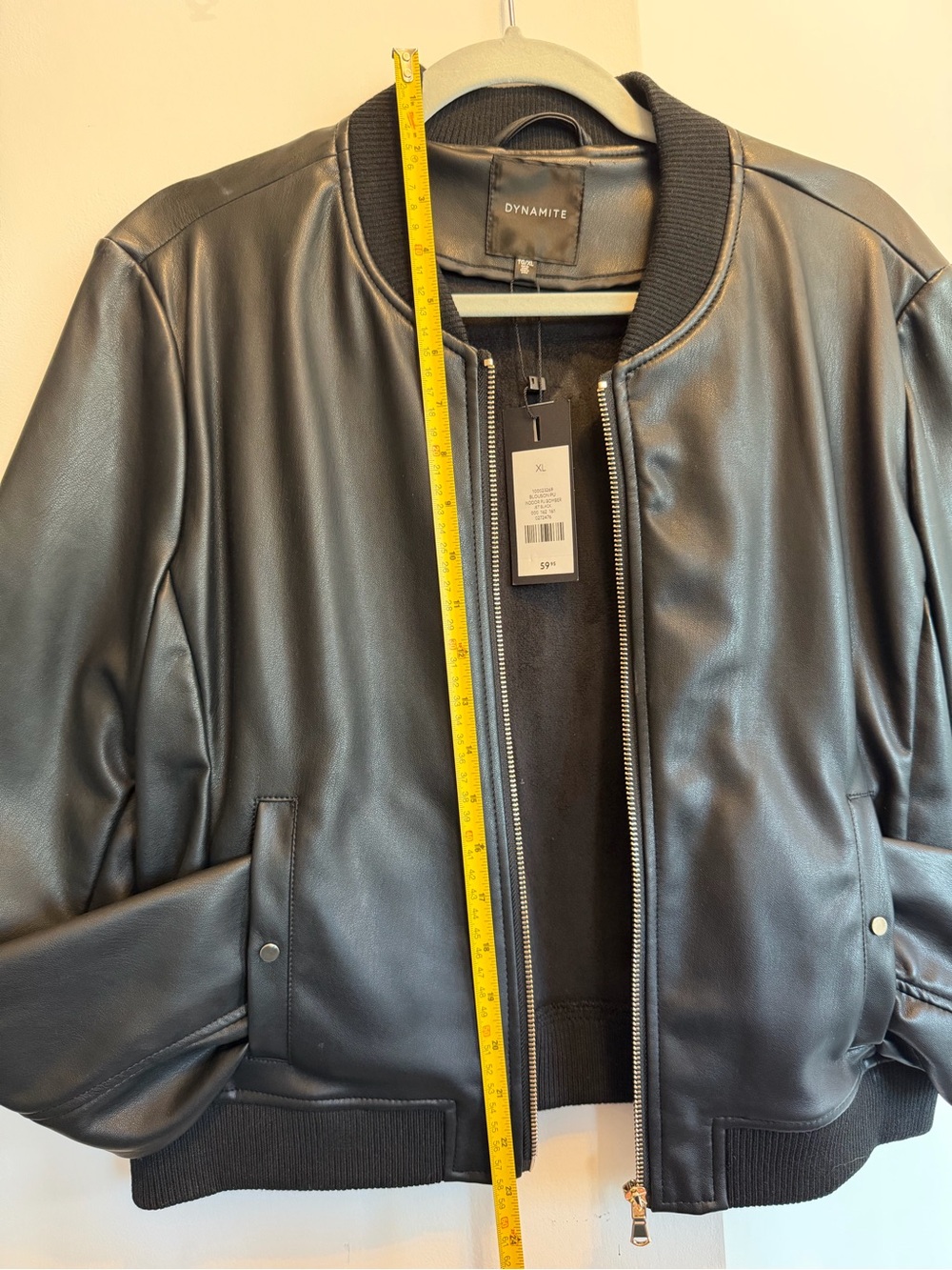 Dynamite Black Faux Leather Bomber with Ribbed Trim - Picture 8 of 8
